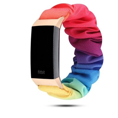 Fitbit Charge4 手環替換腕帶  新款fitbit charge3手錶帶 豹紋印花髮圈表帶 時尚替換布藝腕帶