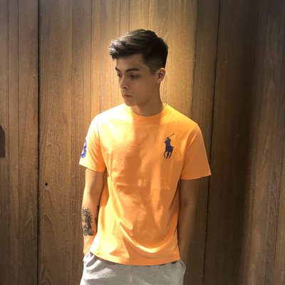 美國百分百【Ralph Lauren】T恤 RL 短袖 T-shirt Polo 大馬 藍馬 素面 橘色 E102