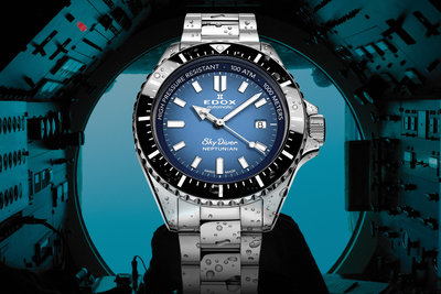 【時光鐘錶公司】EDOX 伊度 E80120.3NM.BUIDN SkyDiver 海神波賽頓 潛水錶