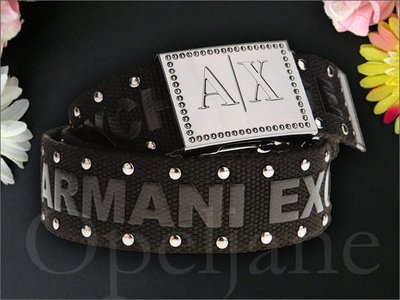 官網真品 美國 A|X Armani Exchange AX 阿曼尼鉚釘裝飾流行腰帶童軍休閒皮帶 S 號 皮帶頭可拆