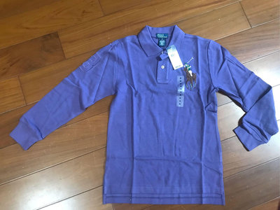 全新正品Polo Ralph Lauren 大童紫色長袖彩馬Polo衫（M)