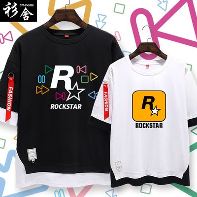 【思思小鋪】GTA游戲5公司R星Rockstar Games假兩件短袖T恤衫男女五分中袖衣服