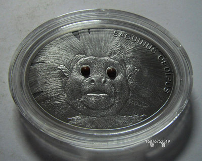 【鑒 寶】（外國錢幣） 斐濟  2013年 10元 棉頂狨猴 紀念  橢圓形  大銀幣 ，有盒 BTG1598
