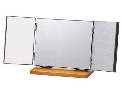 日本進口 好品質歐式優雅棕色皮革化妝桌彩妝補妝鏡子梳妝鏡三面可折疊鏡子送禮禮物  3467b