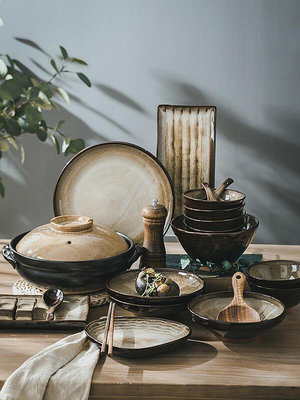 Rsemnia景德鎮紫砂窯變餐具組合高檔日式盤碟中式瓷器套裝