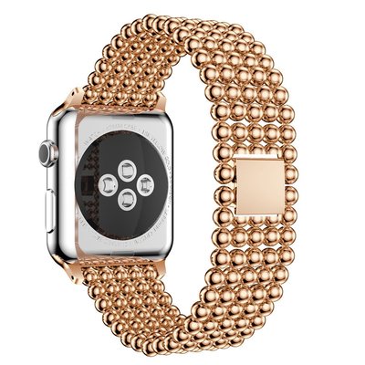 適用蘋果手錶apple watch 7 SE錶帶五珠圓珠鍊式錶帶蘋果手錶 iwatch 34567代不銹鋼五珠金屬錶帶