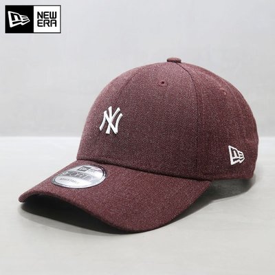 現貨優選#NewEra帽子韓國代購紐亦華MLB棒球帽NY洋基金屬小標鴨舌帽酒紅色簡約