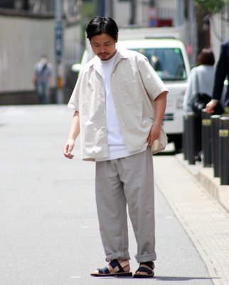 少穿近全新nanamica Open Collar Wind H/S Shirt NA(Natural) L號