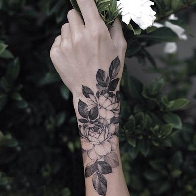 紋身貼手繪韓式ins花草文藝花臂性感中性網紅花卉玫瑰薔薇