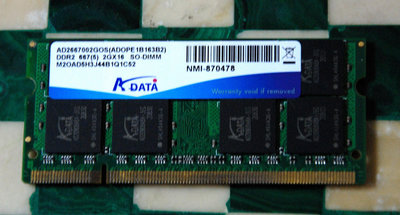 M31 ADATA 2G DDR2 667(5) 2GX16 SO-DIM 雙面顆粒 筆電專用記憶體