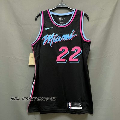 NBA 男士全新原裝 Nba 邁阿密熱火 #22吉米巴特勒城市版黑色球衣搖擺人熱壓