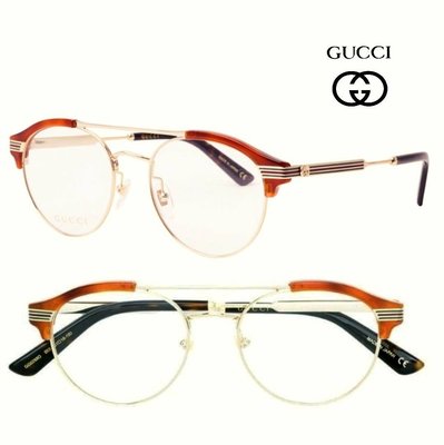 Gucci ►（ 琥珀玳瑁色×金屬淡金色 ）貓眼圓框框型 眼鏡 光學鏡框 中性款｜100%全新正品｜特價!