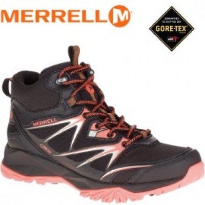 【MERRELL 美國 女款 高筒 CAPRA BOLT MID GORE-TEX 登山鞋〈黑/亮橘〉】休閒鞋/登山鞋/