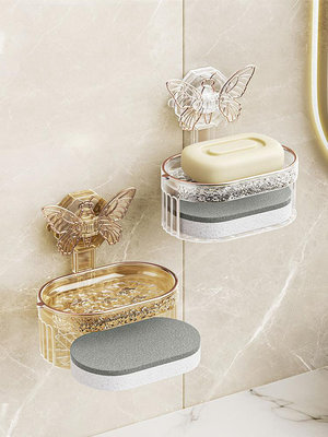 免打孔肥皂盒壁掛式家用高檔衛生間瀝水墻上雙層香皂盒香皂置物架