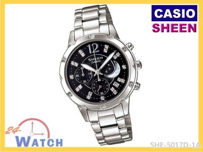SHE-5017D-1A黑SHE-5017《台灣CASIO公司貨》卡西歐SHEEN 星星、月亮三眼女錶24-Watch