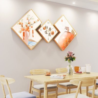 特賣-餐廳裝飾畫柿柿如意時鐘新款飯廳墻面掛畫現代簡約餐桌高級感壁畫