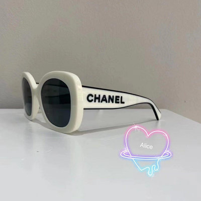 【SUNNY 精品】 chanel 香奈兒 復古白色字母太陽眼鏡 墨鏡