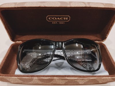 二手出清 COACH 水鑽太陽眼鏡 黑灰色 抗UV 款版大鏡框墨鏡 免費送原專櫃盒子/擦拭布（親自美國購入）
