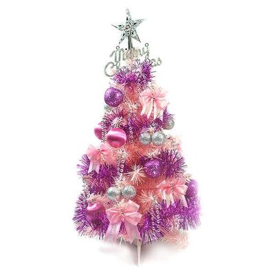 『心可樂活網』台灣製夢幻4尺(120cm)經典粉紅色聖誕樹(銀紫色系)+100燈LED燈串聖誕燈 (粉紅白光黑線)