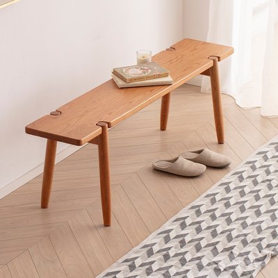 特賣-北歐有品實木長條凳櫻桃木床尾長板凳原木色換鞋凳長方形餐桌長凳
