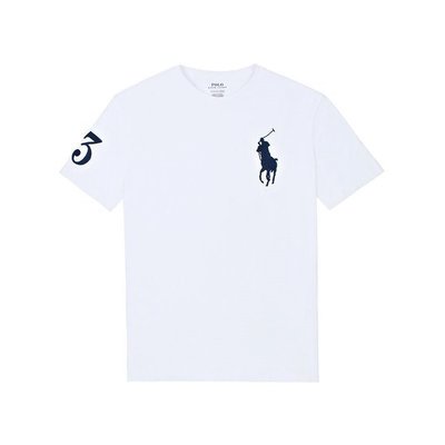 【Polo Ralph Lauren】RL 男裝大人白色大馬短袖T恤數字3純棉素面短t 圓領短袖T恤 潮T