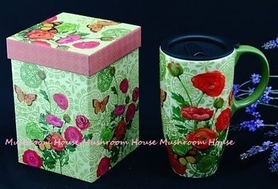 點點蘑菇屋 {有蓋馬克杯} 美國cypress陶瓷隨身杯-小確幸 拿鐵杯 附精緻紙盒