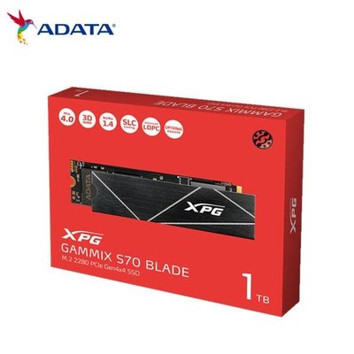 ADATA威剛XPG GAMMIX S70 BLADE 1TB Gen4x4 PCIe SSD固態硬碟/原廠五年保