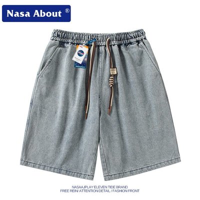 大尺碼男裝 NASA聯名男士短褲ins潮牌五分褲夏季新款百搭寬鬆運動休閒牛仔褲 快速到貨