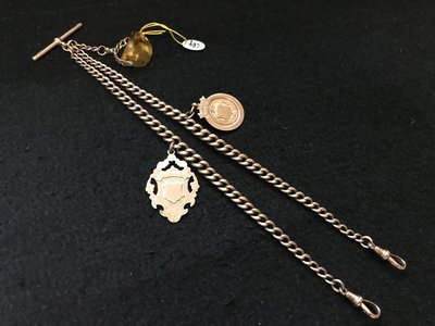 英國 古董 1911年 9k玫瑰金 375成色印記 懷錶鍊 雙鍊 +雙吊牌+掛飾 重58g