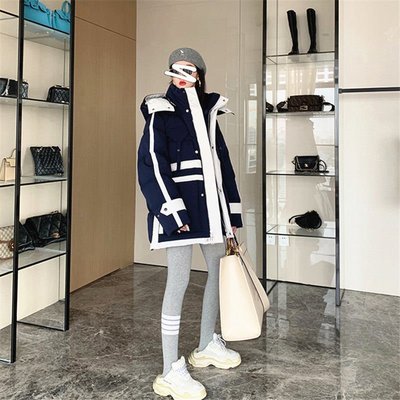 【促銷】2022冬季新款白鴨絨中長款羽絨服女拼色設計韓版寬松工裝派克外套1