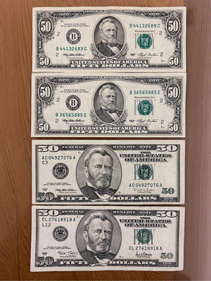 【晶晶收藏】美國 50元 美元 美金 舊鈔 大頭 小頭 1993年 1996年 2001年 尤利西斯·辛普森·格蘭特 收藏品 紀念性