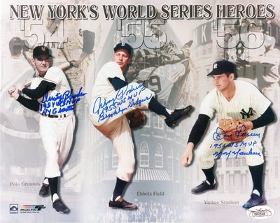 1954、55、56年世界大賽冠軍~已過世三位紐約巨人、布魯克林道奇、紐約洋基世界大賽MVP親筆簽名照片 JSA 認證