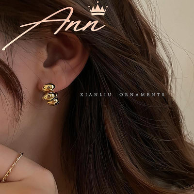 金色獨特氣質耳釘輕奢小眾設計感高級麻花耳環女2023新款爆款耳飾-Ann美學
