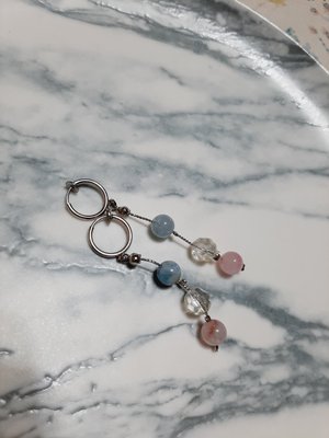 芙樂億夾式DIY浪漫粉彩摩根石水晶耳環