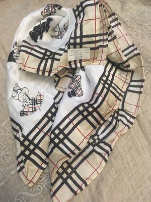 BURBERRY 日本製絕版款   格紋可愛泰迪熊 領巾 手帕 圍巾