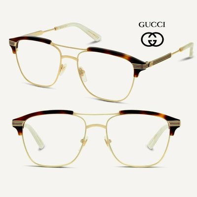 Gucci ►（ 深琥珀色×金屬淡金色 ） 方框框型 眼鏡 光學鏡框 中性款｜100%全新正品｜特價!