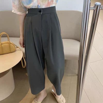韓國4色🌸立體版型 復古廓形壓褶高腰八分褲 西裝褲
