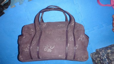~保證真品蠻優的 Agnes b. 紫色漆皮和絨布款肩背包 大方包 手提包~便宜起標無底價標多少賣多少