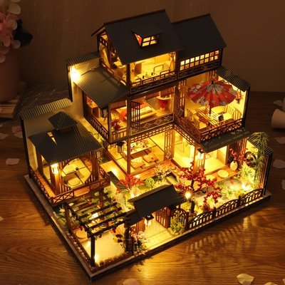 熱銷 新款古風建筑模型DIY小屋森之庭木質手工拼裝大別墅玩具創意禮物可開發票