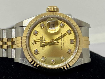 國際精品當舖 ROLEX 型號: 69173G #金面 #ㄧ手錶 金色10鑽面盤  女錶 附件保單