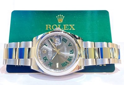 【伯恩鐘錶】Rolex 勞力士 126200 Datejust 蠔式恆動日誌型 灰面綠羅馬面盤 2024年保卡