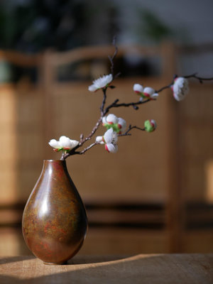 日本斑銅花瓶銅花器國家指定傳統工藝品八百年鑄造歷史的山