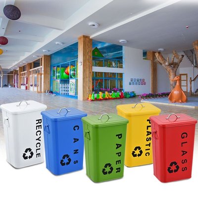 下殺 環保分類垃圾桶大號有蓋可回收戶外環衛收納桶果皮箱小區鐵皮烤漆