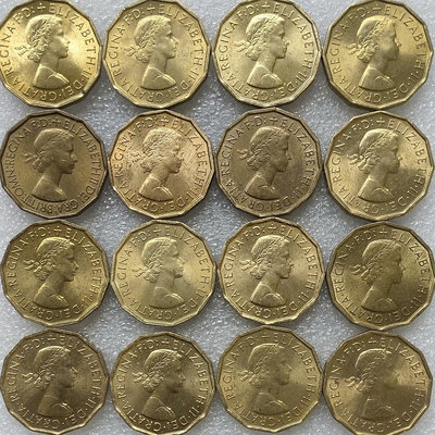 二手 16枚一起走 原光美品  英國3便士硬幣銅幣 伊麗莎白女王頭 錢幣 銀幣 硬幣【古幣之緣】971