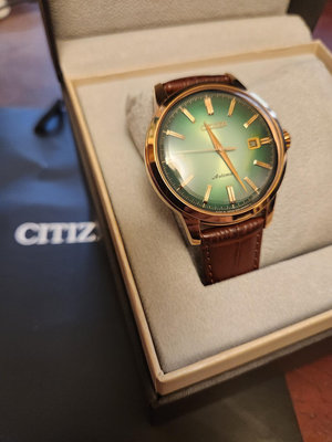 CITIZEN 星辰 NK0002-14W 機械錶 經典 西裝 皮錶帶 復古箱型鏡面 綠色 翡翠綠表面 原廠公司貨