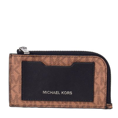 【美麗小舖】MICHAEL KORS MK 棕色防刮PVC皮革 名片夾 卡片夾 錢包 零錢包~M88470