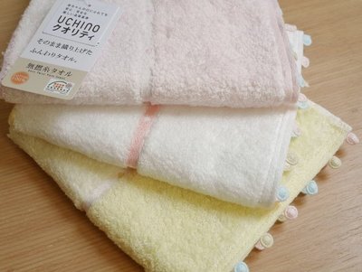 來自日本≋UCHINO内野≋特殊無撚糸 水玉蕾絲邊 小方巾 嬰幼兒也能安心使用 日本製 白色
