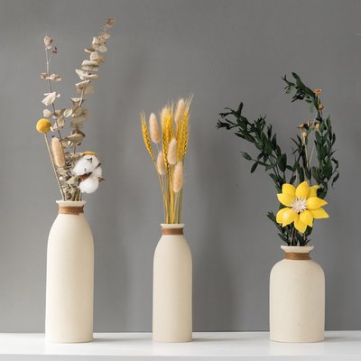 創意粗陶干花花瓶擺件簡約家居客廳餐桌插花藝現代裝飾品民宿花器