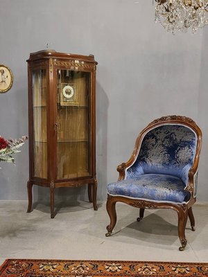 ⚜️卡卡頌 歐洲古董⚜️19世紀 英國 桃花心木 玫瑰捲葉 細膩雕刻 優雅 小沙發 仕女椅 古董椅B938 ✬