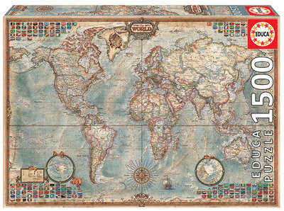 歐洲進口拼圖 EDUCA  復古地圖 POLITICAL MAP OF THE WORLD 1500片拼圖 16005
